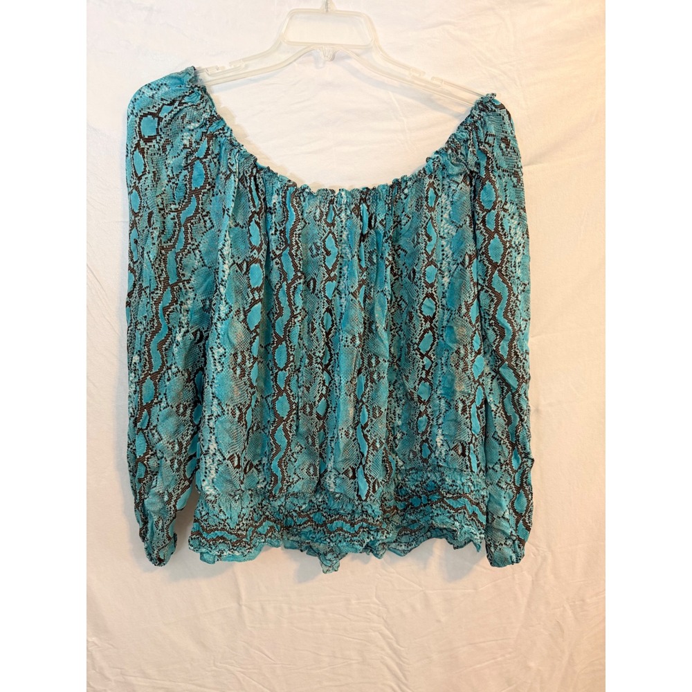 Michael Kors Blue Snakeskin Off The Shoulder Smocked Hem Blouse 2X